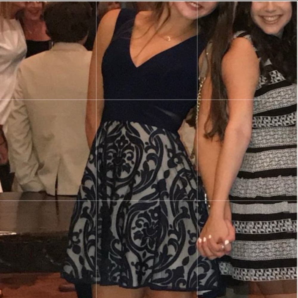 Navy XScape Patterned Dress, Size 6